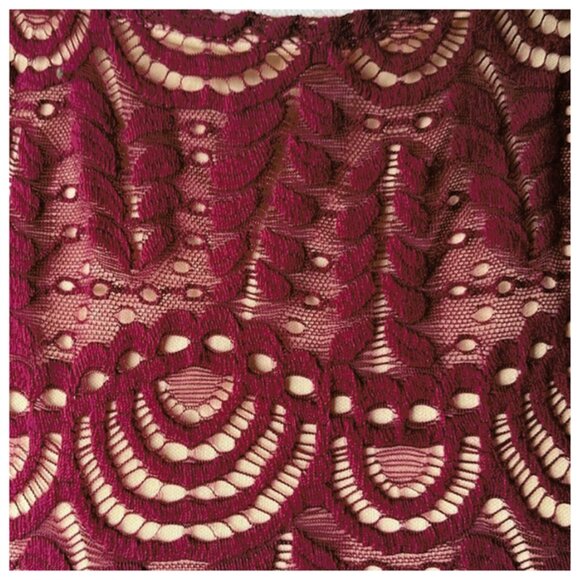 Sharango NWT Bordeaux/Blush Lace Overlay Day Wear/Cocktail Sheath Dress, Size 16 - Picture 5 of 10